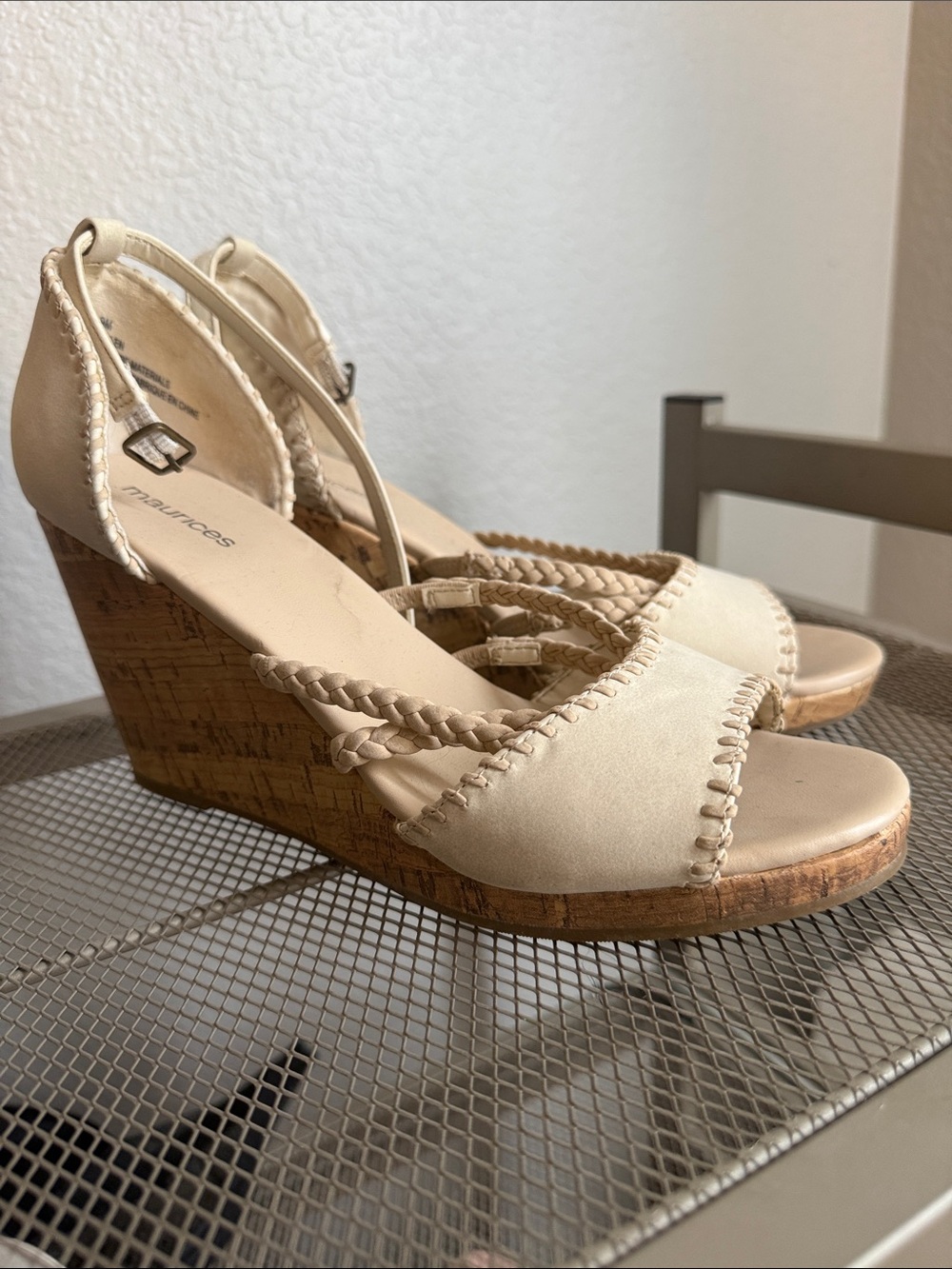 Maurices Neutral Braided Cork Wedge Sandals